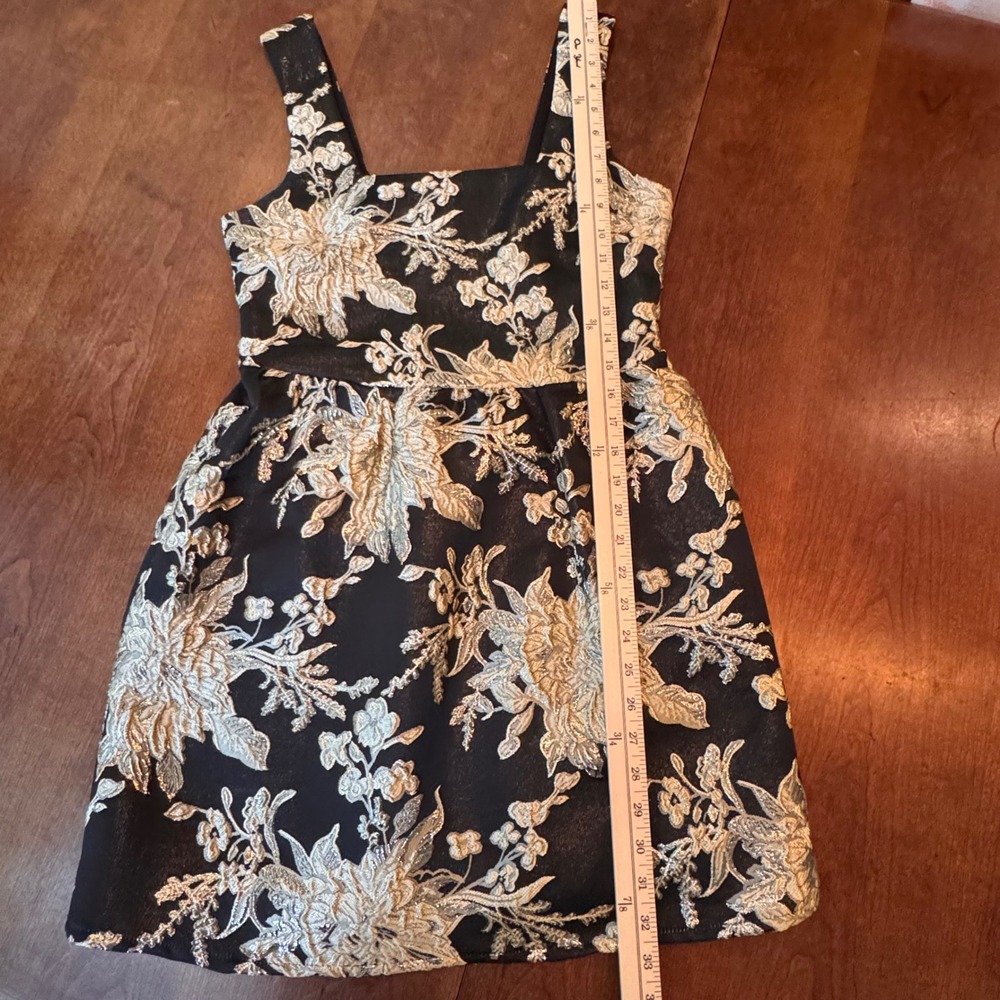 Band of the Free Dress Women S Black Gold Floral Brocade‎ Mini Square Neck - Picture 9 of 11